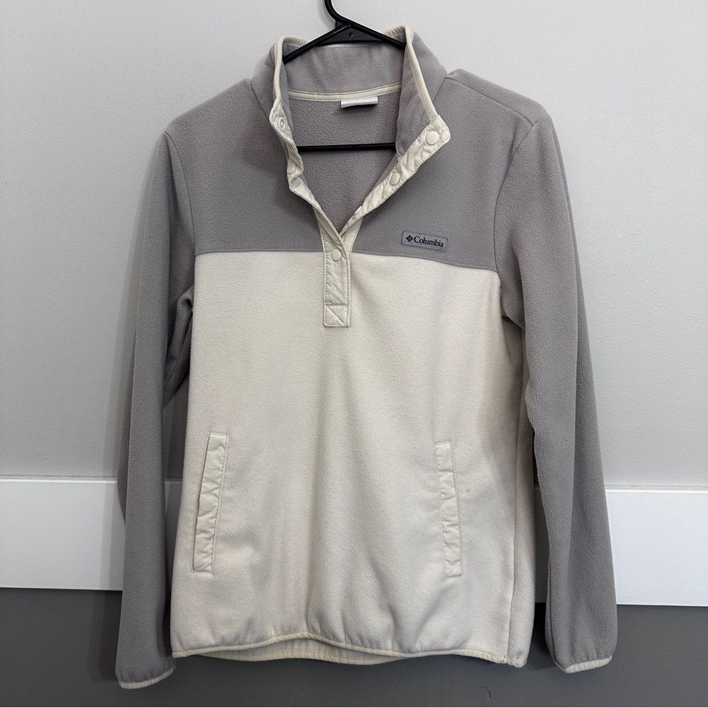 Columbia Fleece Sweatshirt 1/2 Button Pullover Cream Grey Women's Medium